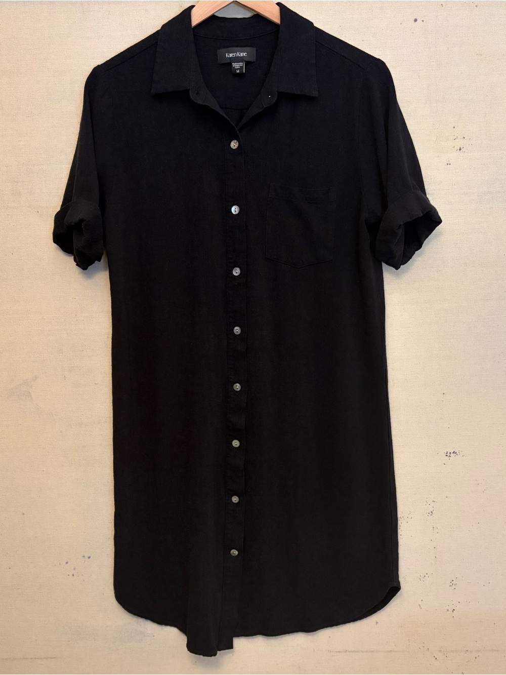 Karen Kane Women’s Black Linen Button-Down Shirt Dress, Size Medium